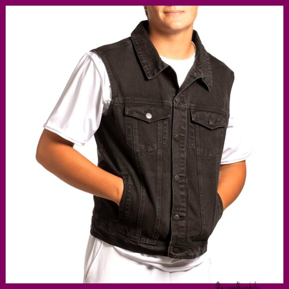 Men's Denim Vest Sleeveless Jacket Button Front Relaxed Fit S-2XL